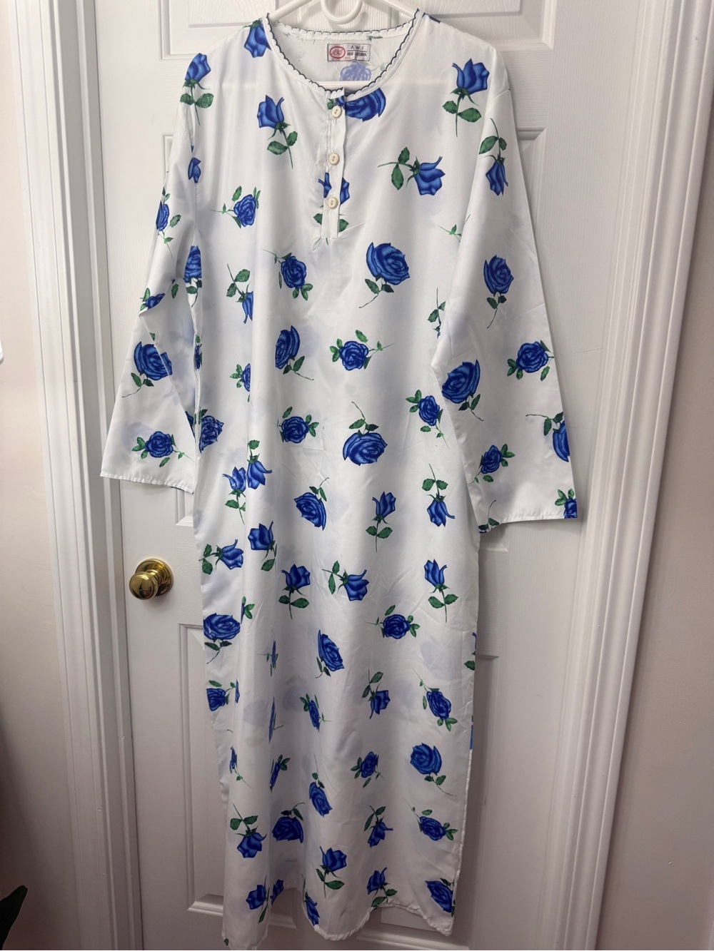 White Floral Maxi Dress with Blue Roses